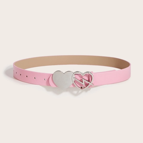 Women PU Leather Belt Double Heart Alloy Buckle Lightning Design Versatile Y2K Punk Waistband For Girls Casual Fashion