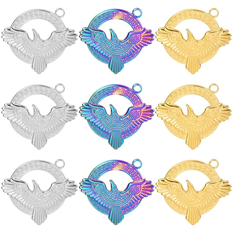 Collar con Colgante de Águila de Acero Inoxidable Vintage para Hombre Mujer Nudo Celta Redondo Hueco Vikingo Tótem Joyería Punk