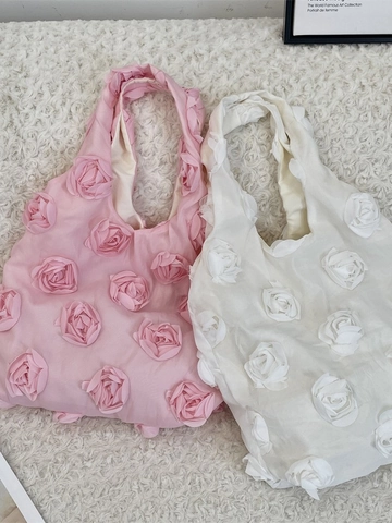 Borsa Tote Con Fiori 3D Grande Capacità Borsa A Tracolla Romantica In Chiffon Elegante Borsa A Mano Stile Coreano Per Donna