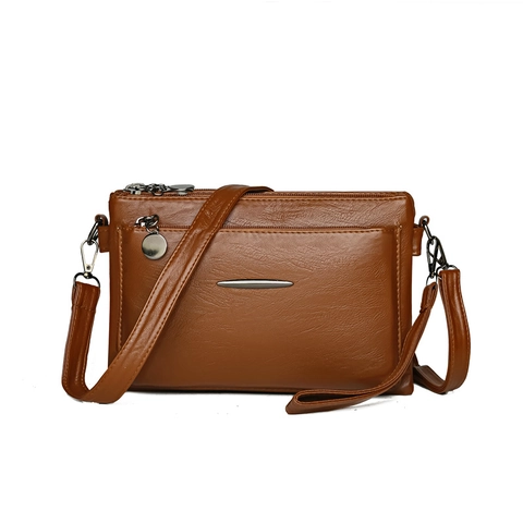 Borsa a Tracolla da Donna in Pelle PU Alla Moda Tinta Unita Multistrato Grande Capacità Borsa a Spalla Casual Con Cerniera