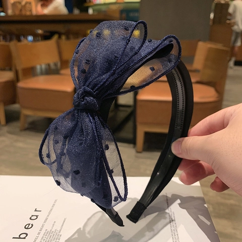 Diadema Con Lazo De Malla Elegante Aro De Pelo Con Lentejuelas Y Lunares Grandes Con Dientes Antideslizantes Estilo Coreano