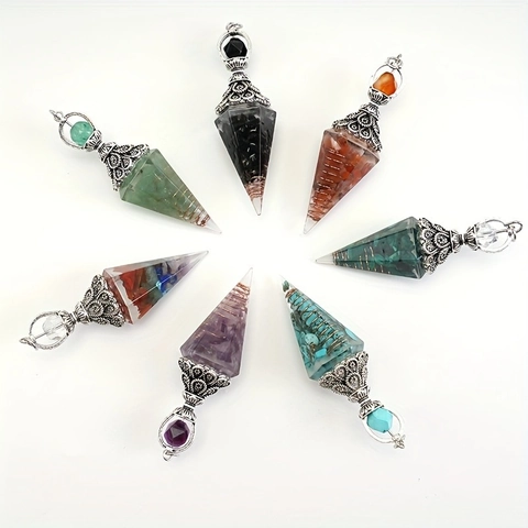 Orgone Pendulum Necklace Natural Crystal Stone Chip Resin Copper Wire Hexagonal Cone Healing Reiki Dowsing Divination