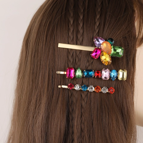 Bunte Strass Haarklammern Legierung Funkelnde Blumen Geometrische Bobby Pins Modische Haaraccessoires Für Frauen Mädchen