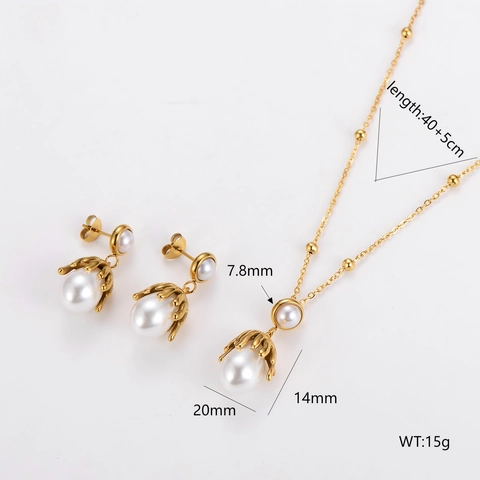 Collar Y Pendientes De Tentáculo De Pulpo Irregular Acero Inoxidable Perla Artificial Chapado En Oro De 18K Joyería Elegante Mujer