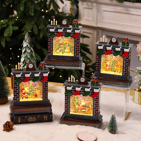 Weihnachts Schneekugel Laterne Kamin Form LED Leuchtende Musikalische Harz Ornamente Feiertag Deko Geschenk