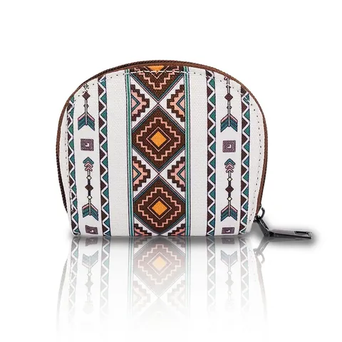 Canvas Coin Purse Geometric Ethnic Pattern Waterproof Mini Wallet With Card Slots Zipper Closure For Women Men