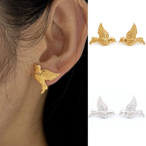 Flying Bird Stud Earrings Stainless Steel Gold Plated Swallow Feather Texture Waterproof Minimalist Jewelry For Women