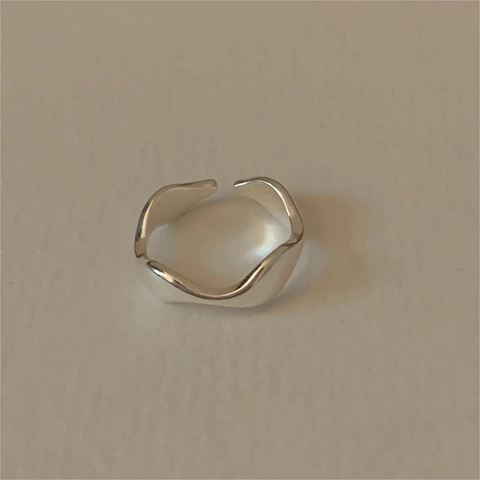 925 Sterling Silver Irregular Wave Adjustable Open Ring For Women Minimalist Simple Geometric Jewelry
