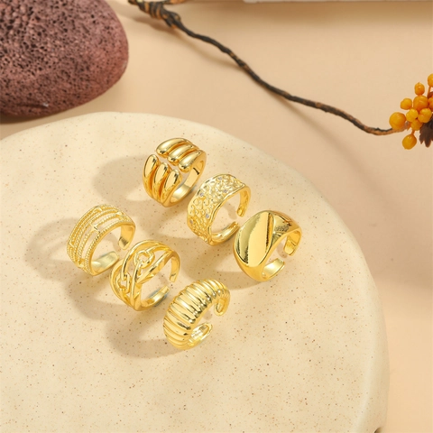 Vintage Koreanischer Stil Verstellbarer Ring Für Damen Kupfer Vergoldet Luxus Eleganter Mode Fingerschmuck