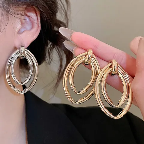 Pendientes Geométricos Ovales Multicapa Con Pasador De Plata De Ley 925 Para Mujer Moda Minimalista