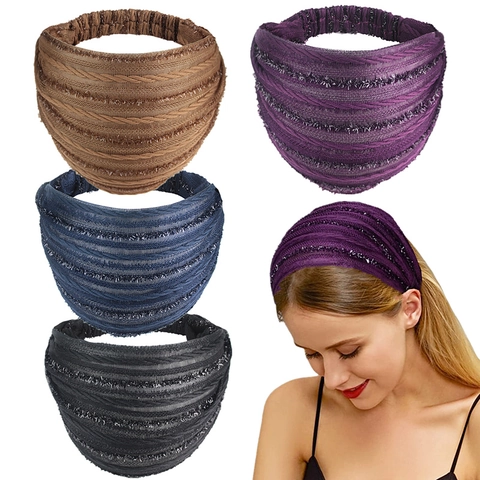 Fascia Capelli Larga Donna Tessuto Elastico Maglia Con Filo Metallico Glitter Morbida Elastica Sport Accessori Capelli