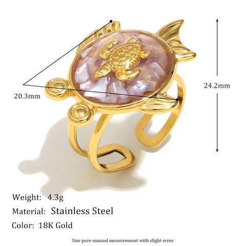 Oceaan Thema Roestvrij Staal 18K Verguld Open Ring Voor Dames Zeester Krab Schildpad Emaille Sieraden Zomer Strand