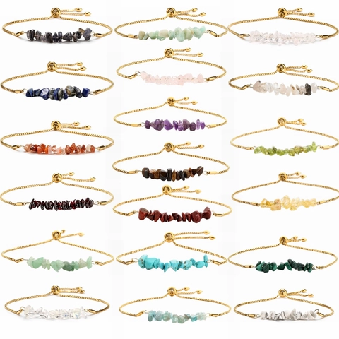 Handmade Natural Crystal Stone Stainless Steel Adjustable Bracelet For Women Gold Silver Plated Dainty Jewelry Accessory
