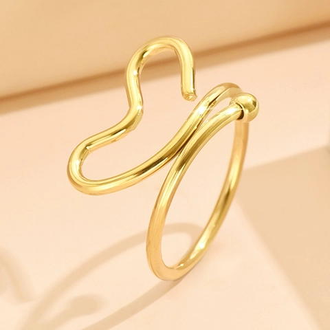 Hohler Herzring Edelstahl Verstellbar Offen Wellenlinie Minimalistischer Süßer Schmuck Geschenk Für Frauen Mädchen
