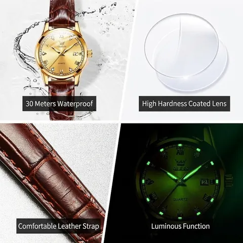 Orologio al Quarzo Unisex di Moda Con Cinturino in Vera Pelle Luminoso Impermeabile Orologio da Polso Business Casual