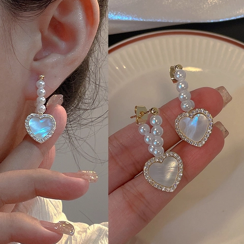 Artificial Pearl Earrings With 925 Sterling Silver Earring Post Elegant Gold Plated Bow Heart Geometric Jewelry For Women