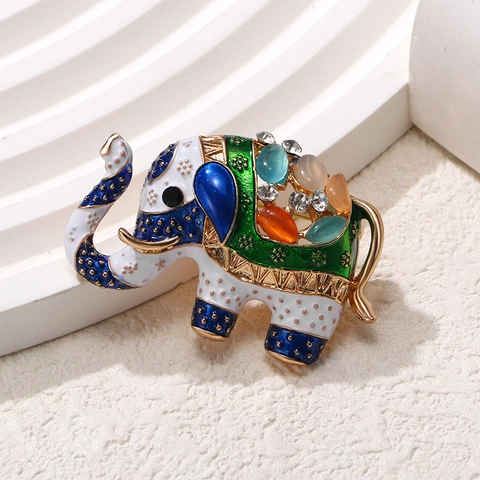 Elephant Brooch Pin Vintage Enamel Zinc Alloy Rhinestone Artificial Gemstone Animal Jewelry Accessory For Women Men