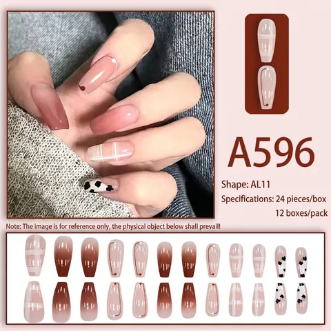 Long Ballet Press On Nails Gradient Blush Cow Print Artificial False Nails Glossy Full Cover Removable Manicure Decor