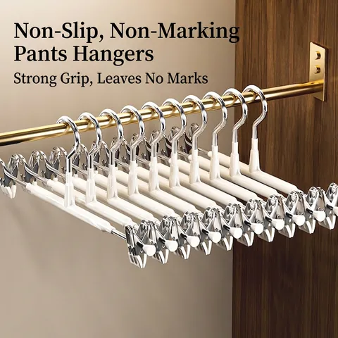 Pant Hangers Non Slip Metal Skirt Hanger With Clips Strong Grip Space Saving Closet Organizer Clothes Rack Drying