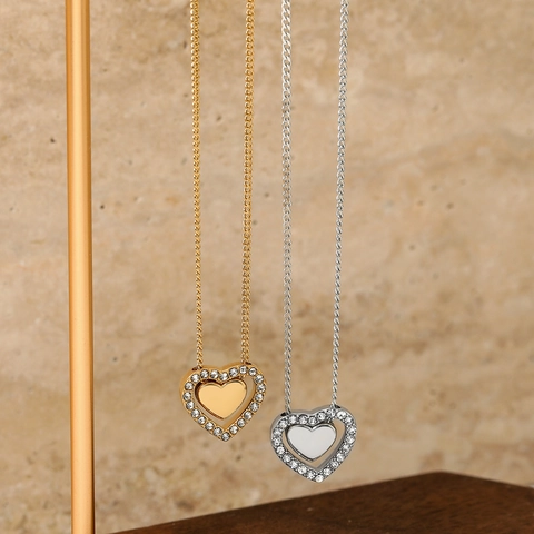 Halskette Mit Verschachteltem Herzanhänger Edelstahl Vergoldet Strass Herzen Modeschmuck Für Damen