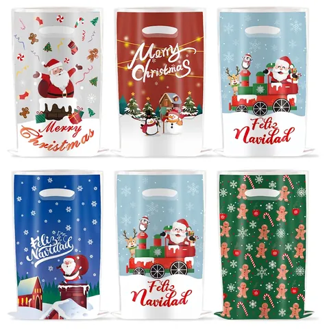 Sacchetti Regalo Di Natale Plastica Per Caramelle Con Manici Babbo Natale Renna Cartone Animato Articoli Per Feste