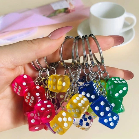 Creative Resin Dice Keychain Translucent Plastic Dice Pendant Metal Ring Minimalist Bag Charm Key Holder Ornament Unisex Gift