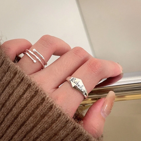 925 Sterling Silber Ring Minimalistisches Unregelmäßiges Bambusgelenk Buchstabe Graviert Verstellbar Offen Schmuck Für Damen