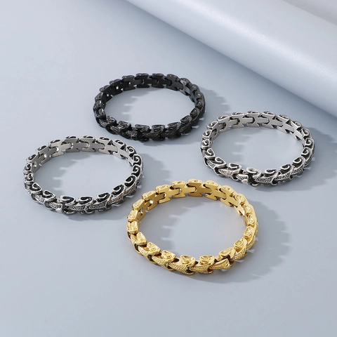 Bracciale Uomo Acciaio Inossidabile Retrò Meccanico Trama Scaglie Di Drago Punk Gotico Gioiello