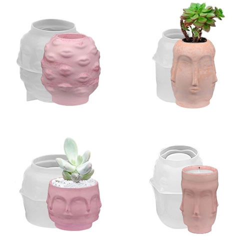 Human Face Shape Silicone Mold Multi Faced DIY Crafting Tool For Flower Pot Candle Holder Resin Casting Art Decor