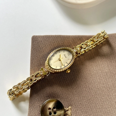 Orologio Al Quarzo Da Donna Quadrante Ovale Numeri Romani Bracciale A Catena Traforata Lega Vintage Elegante Lusso Impermeabile