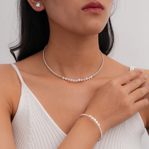 Collana Girocollo Bracciale E Orecchini In Rame Zirconia Geometrico Lusso Gioielli Minimalisti Per Donne