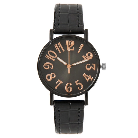 Women Quartz Watch Fashion Casual Analog Wristwatch With Crocodile Pattern Faux Leather Strap Large Rose Gold Arabic Numerals