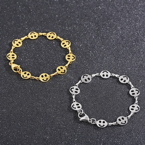 Collana Con Faccina Sorridente In Acciaio Inossidabile Per Donna Catena A Maglie Tonde Vuote Gioielli Moda Regali