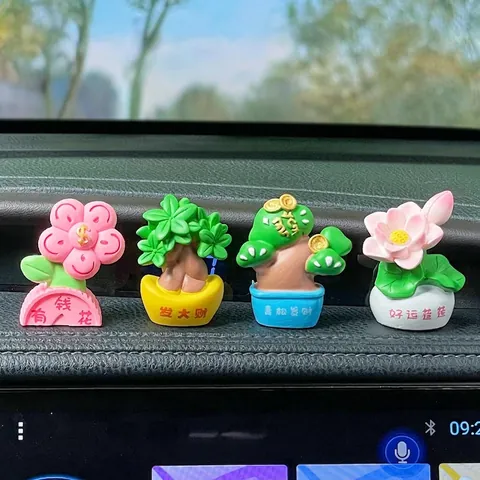 Mini Ornamenti Per Cruscotto Auto In Resina Albero Della Fortuna Fiore Pianta Miniatura Decorazione Interni Auto Accessorio