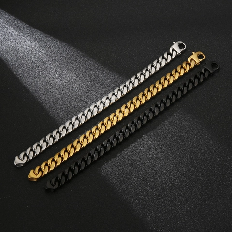 Pulsera De Cadena Cubana Para Hombre De Acero Inoxidable Pulido Plano Joyería Hip Hop Estilo Punk Retro