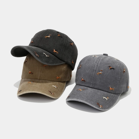 Gorra De Béisbol De Algodón Lavado Bordado De Perro Salchicha Vintage Sombrero Ajustable