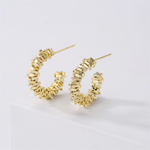 Geometrische C-Hoop Oorbellen Koper 14K Verguld Getextureerd Ontwerp Mode Sieraden Met 925 Sterling Zilveren Oorbel Post