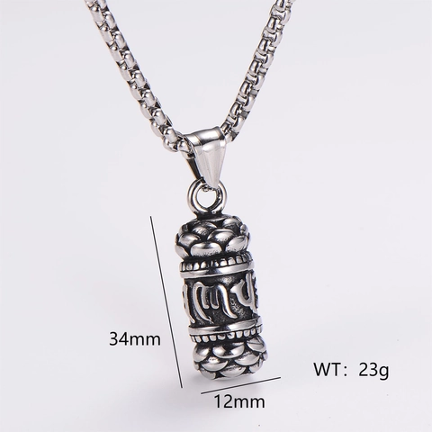 Roestvrijstalen Boeddhistisch Gebedsmolen Hanger Ketting Om Mani Padme Hum Lotus Reliëf Retro Punk Stijl Sieraden