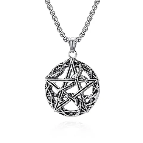 Collana Pendente Pentacolo Serpente Retro Stile Gotico Satanico Punk Gioielli In Acciaio Al Titanio Per Uomo Donna