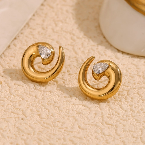 Spiral Schlangen Ohrstecker 316L Edelstahl 18K Vergoldet Birne Wassertropfen Klarer Zirkon Nischendesign Schmuck Damen
