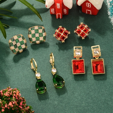 Orecchini Geometrici Con Perno In Argento Sterling 925 Retro Scacchi Quadrato Goccia Gioielli Eleganti Natale