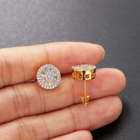 Runde Iced Out Hip Hop Ohrstecker Für Damen Herren Kupfer Zirkonia Micro Pave Schraubverschluss Gold Silber Vergoldet