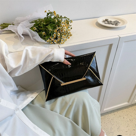 Dames Envelop Clutch Bag Krokodillenpatroon PU Leer Metalen Rand Mode Avond Feest Bruiloft Handtas