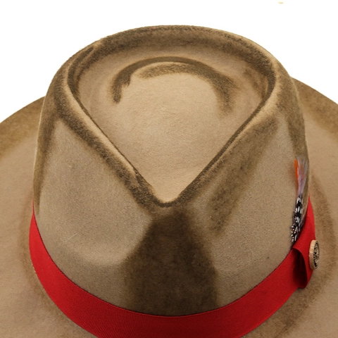 Vintage Wollen Vilt Fedora Hoed Brede Platte Rand Distressed Jazz Western Cowboy Zonnehoed Met Lint Veer Voor Unisex