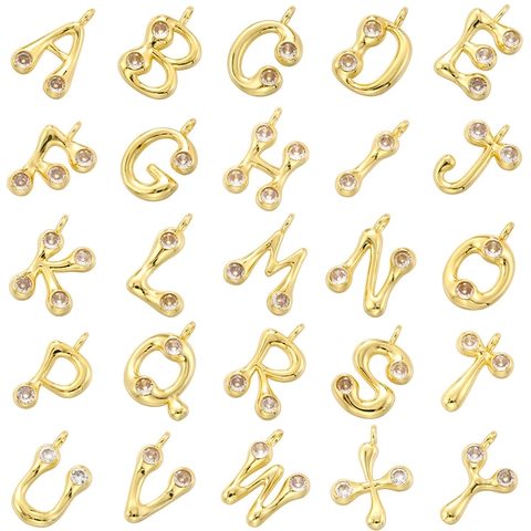Alphabet Letter Pendant 18K Gold Plated Copper With Cubic Zirconia Initial Bamboo Joint Style Jewelry For Women