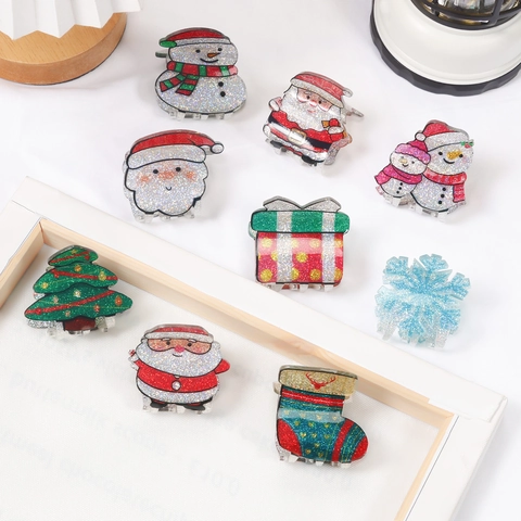 Pinces À Cheveux De Noël Acrylique Paillettes Père Noël Bonhomme De Neige Arbre Flocon De Neige Pour Femmes Filles
