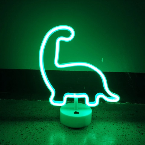 Letrero De Neón De Dinosaurio Con Base Luz Nocturna LED Verde Para Decoración De Escritorio Dormitorio Lámpara USB