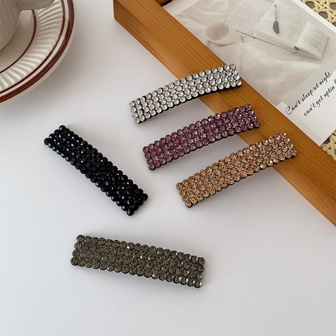Elegante Damen Strass Haarklammer Rechteckige Kristall Inlay Legierung Seiten Pony Haarspange Kopfschmuck