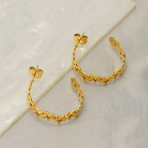 Boucles Oreilles Créoles Étoiles Évidées Acier Inoxydable Plaque Or Bijoux Géométriques Minimalistes Pour Femmes