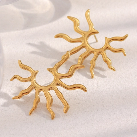 Sunburst Ear Studs 18K Gold Plated Retro Sun Ray Geometric Statement Earrings With Stainless Steel Earring Post For Women